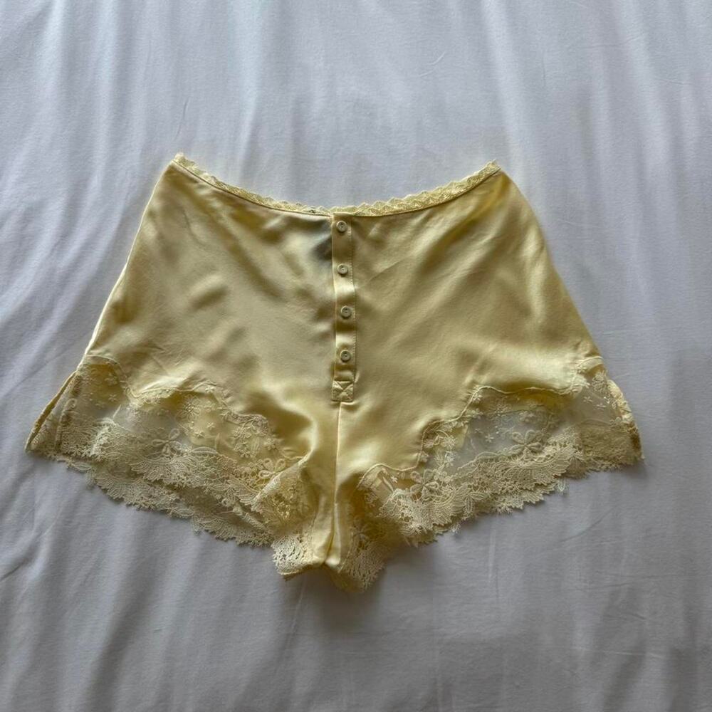 Yellow lace satin shorts with
